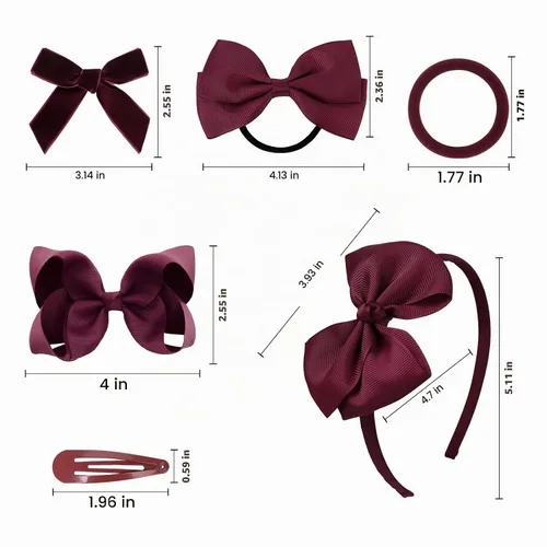 Vista 6 de DEEKA Juego de accesorios para el cabello de uniforme burdeos, 15 piezas, lazos para el pelo, pinzas para el cabello, diadema, lazos para el cabello