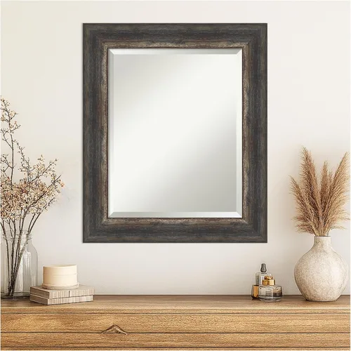 Vista 9 de Amanti Art Brown Wall Mirror 25x21 Bark Rustic Char Rectangle Bathroom Mirror for Wall Decor Living Room, Small Rustic Farmhouse Frame, Hangs