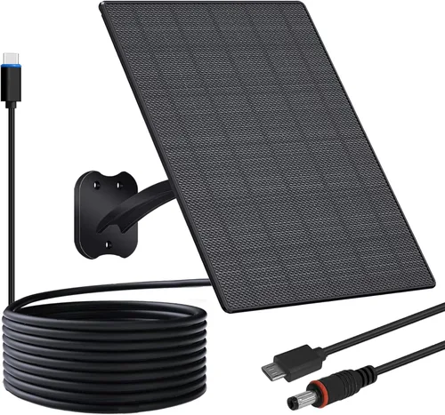 Vista 9 de FUTUREZEN Panel Solar para Cámara de Seguridad, Cargador Solar de 10W con DC 5.5x2.1mm, Puerto USB-C y Micro USB, Resistente al Agua IP66, Montura