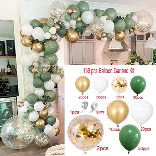 Vista 2 de Kit de guirnalda de arco de 139 globos de látex (verde oliva)