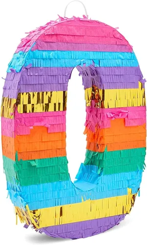 Vista 3 de BLUE PANDA Piñata arcoíris número 0 diseño de mariposa – 11.4 x 16.5 x 3 pulgadas, multicolor – Construcción de papel corrugado fácil de rellenar