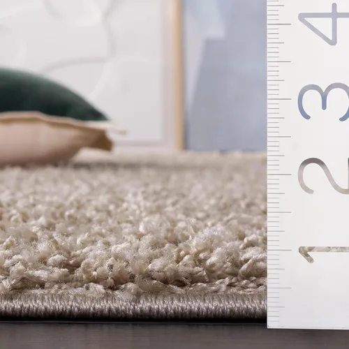 Vista 4 de SAFAVIEH Alfombra de área de 8x10 pies - Colección Athens Shag - Grande - Beige, no desprende pelusa y fácil de limpiar, ideal para sala de estar
