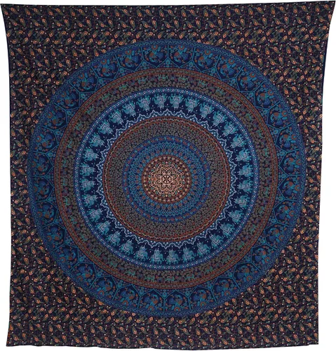 Vista 4 de Bless International - Tapiz hippie indio gitano bohemio psicodélico de algodón mandala colgante en la pared multicolor mandala grande tapiz hippie