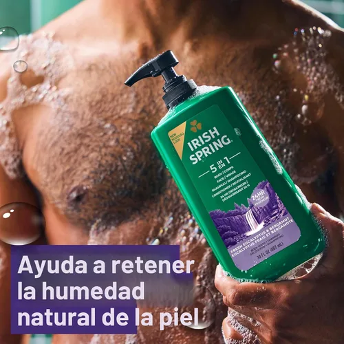 Vista 5 de Irish Spring Gel de Ducha 5 en 1 para Hombres, Gel de Ducha para Hombres, Te Mantiene Fresco y Limpio por 24 Horas, Acondiciona y Limpia Cuerpo