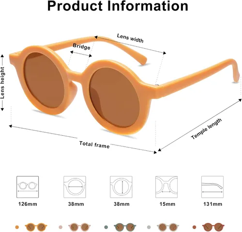 Vista 3 de SOJOS - Lentes de sol redondos polarizados para niños y niñas, protección ultravioleta 400 (UV400), lentes de sol para las vacaciones en la playa
