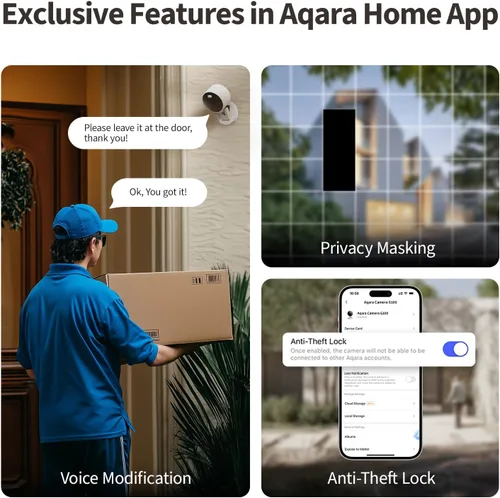 Vista 7 de Aqara G100, cámara de seguridad para interiores y exteriores 2K, video seguro HomeKit, audio de 2 vías, visión nocturna de color y infrarrojos, Negro