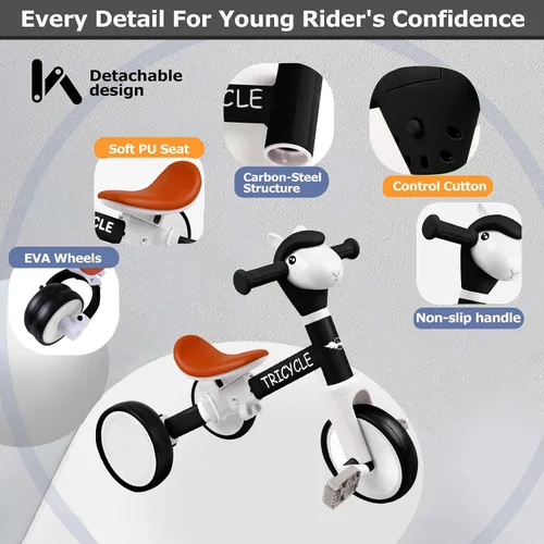 Vista 3 de Bicicleta de equilibrio para niños y niñas, triciclo para niños pequeños de 1 a 5 años, triciclo para niños pequeños con luz y música frontal