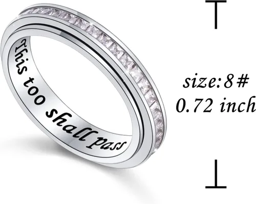 Vista 6 de Anillos giratorios de plata de ley S925 para aliviar la ansiedad y el aburrimiento, TDAH, autismo, banda para mujeres y adolescentes, Plata Esterlina