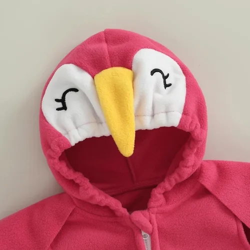 Vista 2 de Mameluco con capucha para bebé recién nacido, disfraz de Halloween, diseño de flamenco, disfraz de cosplay Rojo