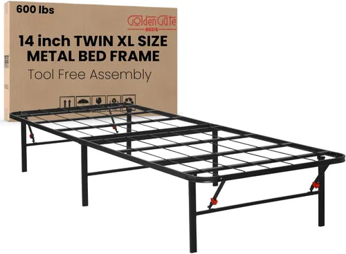 Vista 17 de Golden Gate Beds, base de cama de plataforma de metal, resistente, base de colchón de acero resistente, no necesita somier, fácil montaje, base Negro
