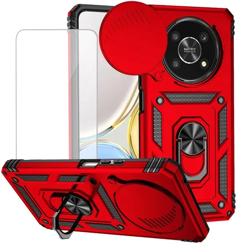 Vista 8 de Funda para Honor X9 4G/Honor Magic4 Lite Any-LX1 con protector de pantalla de vidrio templado y cubierta para cámara deslizante, anillo magnético