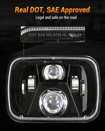 Vista 4 de Faros delanteros LED H6054 de 5 x 7, 7 x 6, 110 W, 8400 lm, faros delanteros de haz sellado alto y bajo, DOT antideslumbrante, compatibles con Jeep