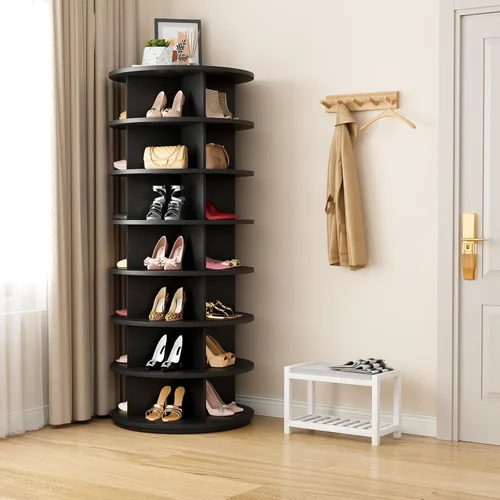 Vista 2 de Rotating Shoe Rack 7 Tier Spinning Shoes Organizer Tower for 28-32 Pairs Lazy Susan 360 Revolving Shoe Storage Cabinet Rotate Shoe Handbag Rack