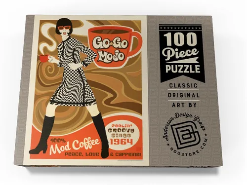 Vista 4 de MyPuzzle Go-Go Mojo Coffee, póster vintage, rompecabezas prémium de 100 piezas para adultos