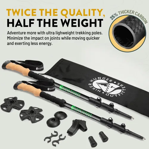 Vista 2 de 100% Carbon Fiber Trekking Poles by USA Brand - Ultra Strong Lightweight Collapsible Hiking Poles with Cork and EVA Foam Grips & Quick Adjustable