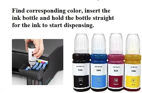 Vista 2 de Vivid Colors Botella de tinta compatible de repuesto para 544 T544 uso con impresora todo en uno L3110 L3150 L3158 L1210 L1250 L3250 L3260 L3111