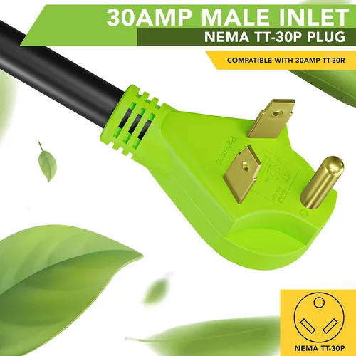 Vista 4 de Cable de extensión de alimentación RV de 10 pies con indicador de alimentación LED, enchufe estándar de 30 amperios macho a hembra