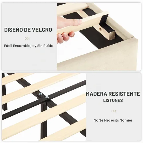 Vista 7 de VECELO Marco de Cama Tamaño Twin Plataforma Tapizada con Cabecera de Tela Ondulada/Soporte de Listones de Madera/No Necesita Somier/Base de Colchón