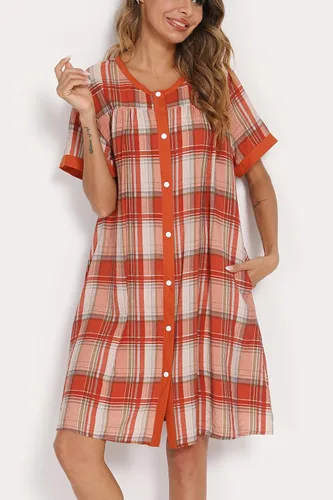 Vista 3 de Guier Vestido de casa para mujer, de manga corta, de algodón, ligero, tallas S-XXL