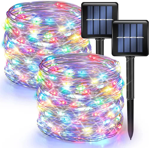 Vista 15 de Dazzle Bright Paquete de 2 tiras de luces solares para exteriores, total de 80 pies, 240 luces LED solares impermeables, 8 modos, luces de alambre
