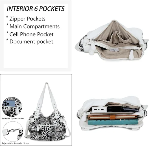 Vista 5 de Angel Barcelo - Bolsa de hombro amplia para mujer, diseño Hobo, cuero lavado