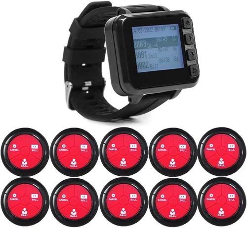 Vista 8 de Sistema inalámbrico de llamada de camarero con 1 pantalla de número/3 localizadores de relojes/20 botones de llamada de mesa impermeables, 1