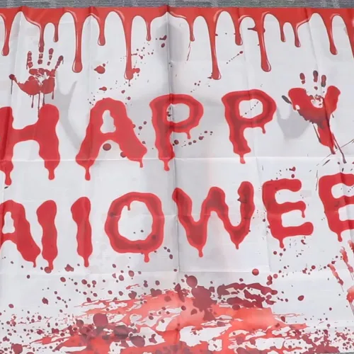 Vista 4 de Telón de fondo de Feliz Halloween, 70.87 x 43.31 pulgadas, decoración de fiesta aterradora, suministros de decoración para patio