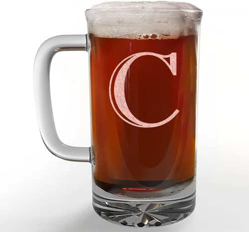 Vista 22 de Taza de cerveza de vidrio con monograma grabado de 16 onzas (letra A), regalos de cerveza personalizados de la A a la Z para hombres, Día del Padre