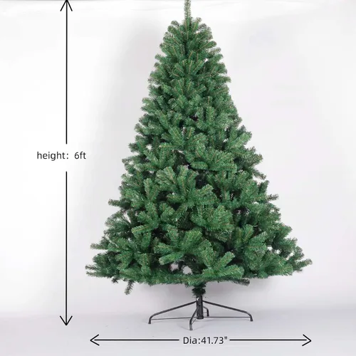 Vista 3 de Árbol de Navidad artificial sin luz de 6 pies, árbol de Navidad de PVC de abeto verde festivo con 1000 puntas de rama, árbol de Navidad realista