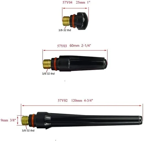 Vista 2 de RIVERWELD TIG Stubby Lente de gas y pinzas cuerpo 17GL020 17CB20 Copa de vidrio #10 5/8 "Surtido Tamaño Kit WP 17 18 26 Antorcha de soldadura TIG