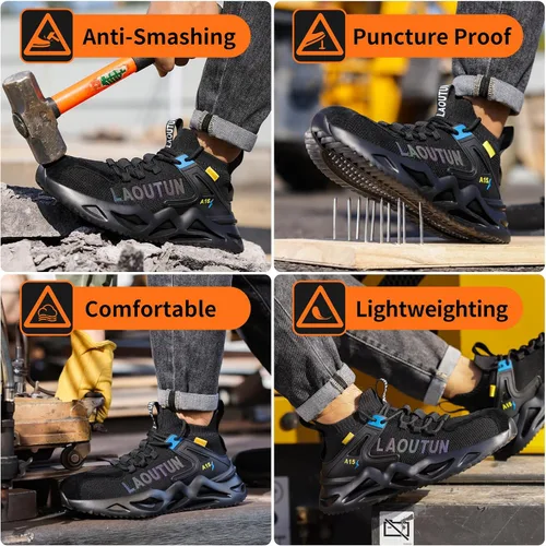 Vista 7 de LAoutun Steel Toe Shoes for Men Women Work Shoes Safety Sneakers Shoes Comfortable Lightweight Puncture Proof Slip on Indestructible Work Shoes