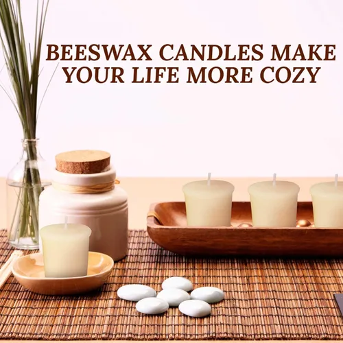 Vista 8 de Velas votivas de cera de abeja pura, paquete de 10 velas de cera de abeja natural sin perfume para fiestas familiares y regalos de cumpleaños Marfil