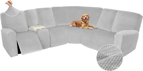 Vista 231 de Arfntevss Fundas de sofá seccional reclinable de terciopelo, Funda de sofá seccional de esquina para sofá reclinable, Funda elástica suave