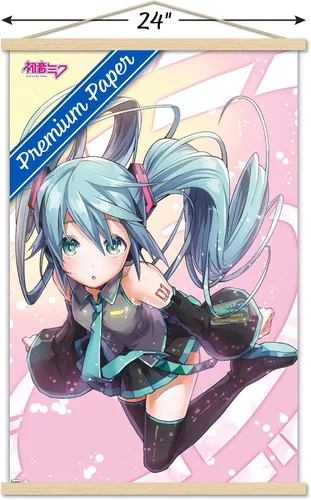Vista 3 de Trends International Hatsune Miku - Póster de pared con círculos rosados con marco magnético