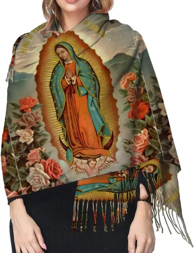 Vista 5 de Our Lady Of Guadalupe Virgin Mary Soft Cashmere - Bufandas ligeras para mujer, chales grandes y envolturas, Negro