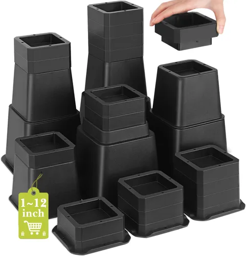 Vista 39 de Paquete de 12 elevadores de muebles de 1 pulgada, elevadores de cama ajustables resistentes para mesa, escritorio, sofá, gabinete, marco de cama