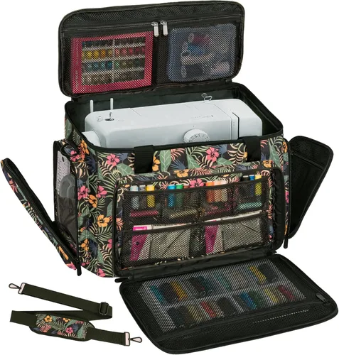 Vista 19 de Estuche de transporte para máquina de coser con múltiples bolsillos de almacenamiento para accesorios, bolsa universal de almacenamiento compatible