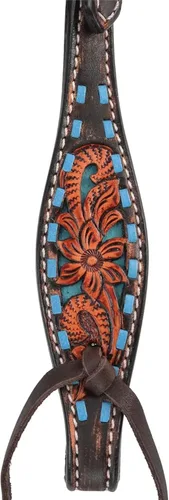 Vista 3 de Circle Y Bronco Blue Texas Flower - Cabeza de cuero duradero de 5/8 pulgadas con estilo estándar de mejilla, extremos de punta de lazo y longitud