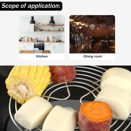 Vista 9 de Estante de vapor de acero inoxidable con patas altas, estante de refrigeración redondo multiusos para cocinar al vapor, hornear y cocinar, 7.67 x
