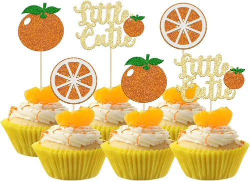 Vista 8 de 24 piezas de decoración de cupcakes con purpurina de fresa Oh Baby con temática de frutas, baby shower, para revelación de género, baby shower