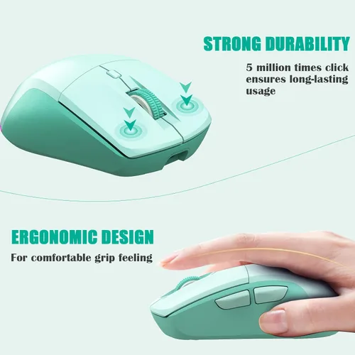 Vista 5 de LeadsaiL Ratón inalámbrico Bluetooth, mouse recargable de computadora de modo dual con botones laterales, diseño ergonómico, clic silencioso, DPI