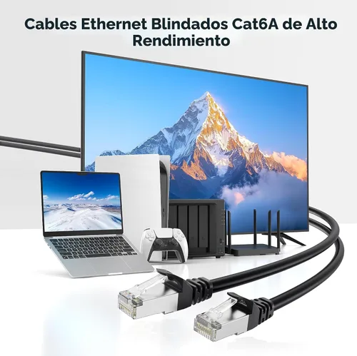 Vista 2 de Cable Matters Paquete de 5 cables Ethernet Cat 6A blindados cortos sin enganches de 10 Gbps, cable Cat 6A, cable Cat6A, cable Ethernet, negro