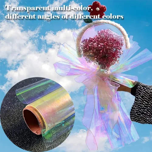 Vista 2 de 1 rollo de celofán iridiscente de 50 pies, papel de regalo iridiscente, rollo de celofán holográfico, envoltura de celofán para cestas de regalo