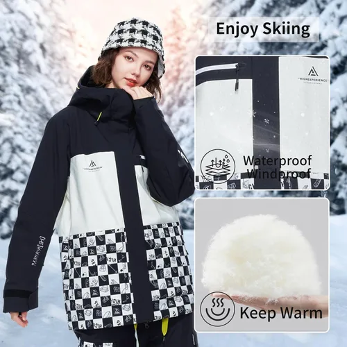 Vista 3 de HIGH EXPERIENCE Chaqueta de esquí para snowboard, nieve, invierno, impermeable, aislada, resistente al viento, chaqueta cálida con capucha