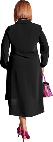 Vista 3 de Ekaliy Vestido camisero para mujer, cuello en V, manga larga, holgado, casual, con botones