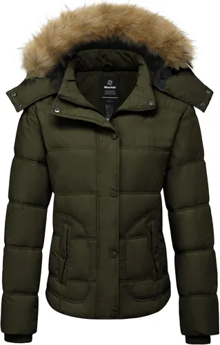 Vista 11 de wantdo - Abrigo de invierno con capucha para mujer, chaqueta acolchada gruesa, parka cálida Negro