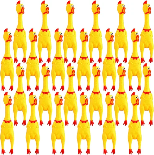 Vista 8 de Sratte Paquete de 16 juguetes de pollo chirriantes a granel, juguetes grandes de goma de pollo chirriante para mascotas, regalos para masticar