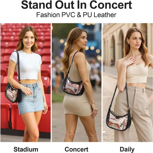 Vista 6 de Bolsa de hombro transparente PACKISM 9x6x3 - Bolsa transparente para eventos en estadios para mujeres con correa corta, perfecta para eventos