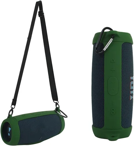 Vista 12 de Funda de silicona para altavoz Bluetooth J.BL Charge 5, funda protectora de viaje portátil con correa para el hombro y mosquetón (negro)