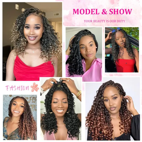 Vista 6 de Wodun Extensiones de Cabello de Ganchillo con Trenzas de Caja Goddess de 10 Pulgadas Pre-Enrolladas, Cabello de Ganchillo con Extremos Rizados Para